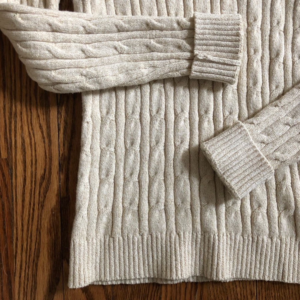 90s Vintage Charter Club Metallic Thread Cable Knit Sweater Ecru Size Small - Picture 3 of 11